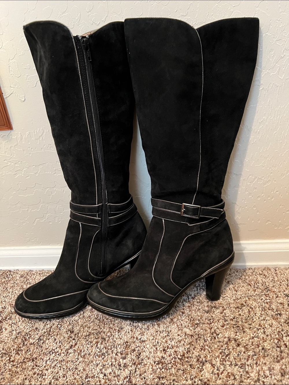 Sofft Black Suede Knee Boot with Contrast Topstitching